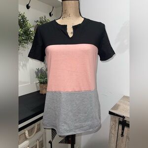 SHEIN Colorblock Short Sleeve Top - Black, Pink, Gray